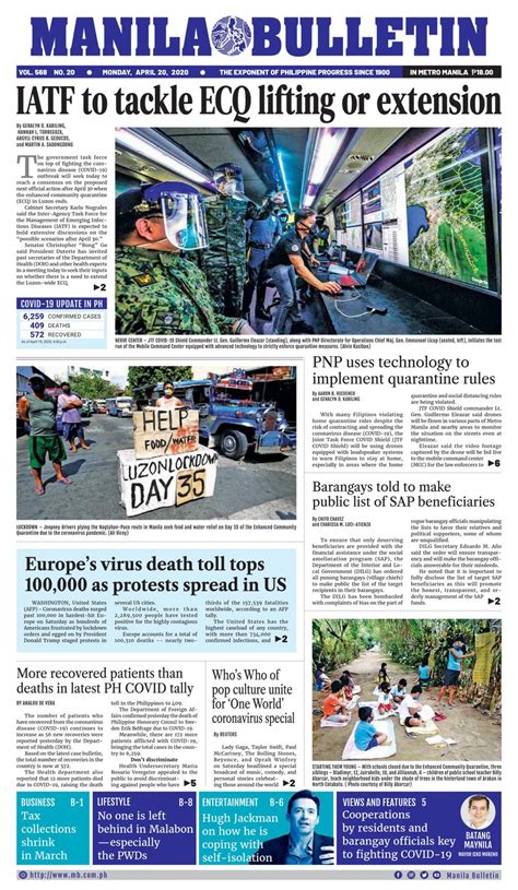 Manila Bulletin April 202020 Newspaper Get Your Digital Subscription