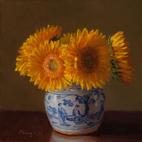 Wang Fine Art Sunflower In An Oriental Vase Still Life