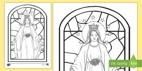 Mary Stained Glass Colouring Page Teacher Made Twinkl