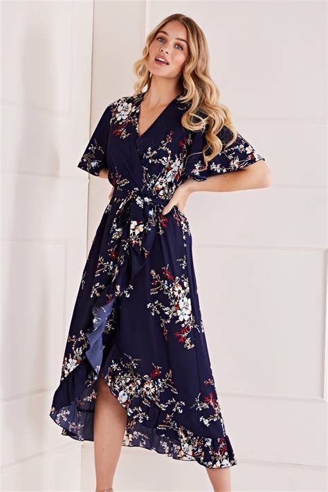 Mela Navy Floral Dipped Hem Maxi Dress Yumi