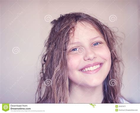 Beautiful Happy Teen Girl With Wet Hair Stock Image
