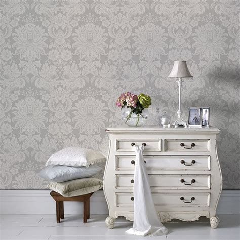 Superfresco Easy Grey Venetian Damask Wallpaper Damask Wallpaper