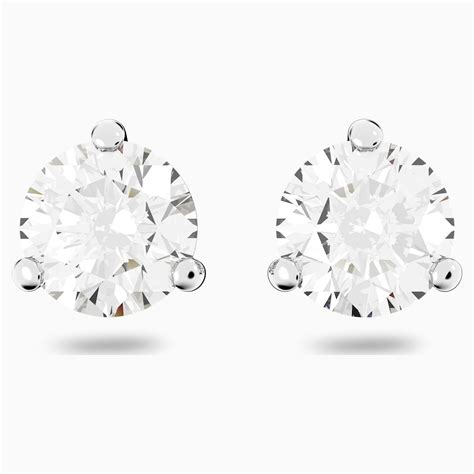 Solitaire Pierced Earrings White Rhodium Plated