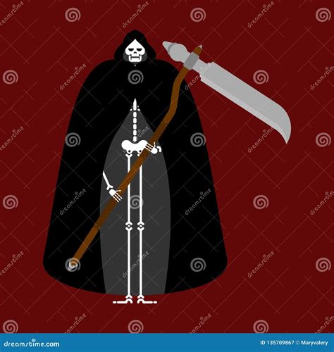 Grim Reaper In Black Cloak Death In Cape Stock Vector Illustration