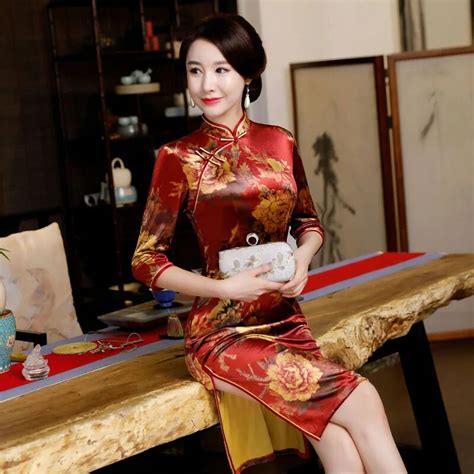 vintage women slim qipao embroidery flower traditional evening party dress sexy chinese ladies