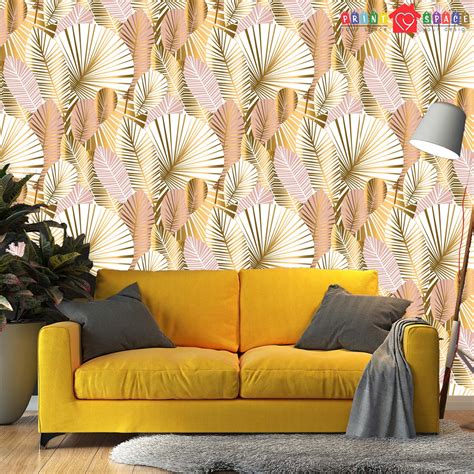 Rose Gold Tropical Palm Leaf Wallpaper Traditional Or Etsy Uk