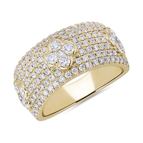 wide pavé triple fleur diamond ring in 14k yellow gold 1 1 4 ct tw blue nile