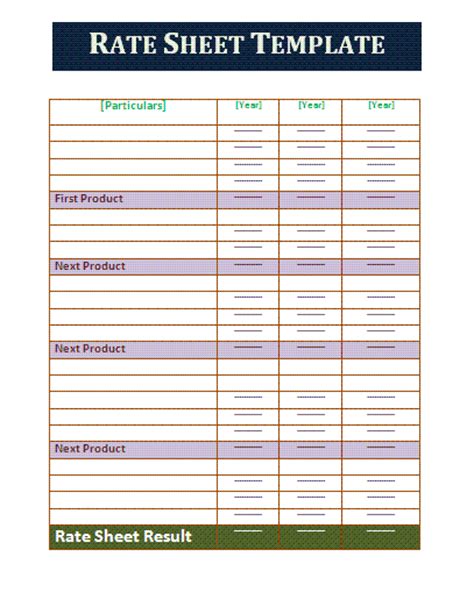 Rate Sheet Template Free Business Templates