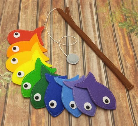 Felt Magnetic Rainbow Fishing Game Kids Magnet Fish Set Of10