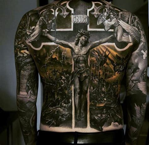 Catholic Jesus On The Cross Mens 3d Back Tattoo Designs