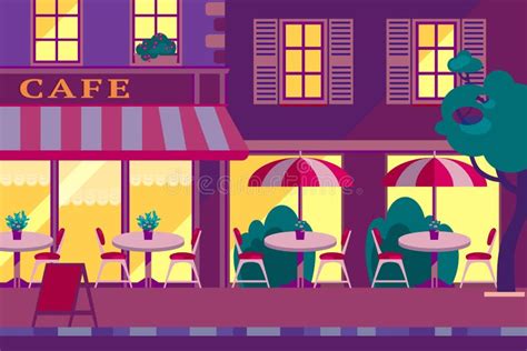 Modern Flat Vector Horizontal Illustration Outdoor Cafe In The Stock