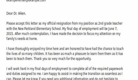 sample resignation letter teacher uk