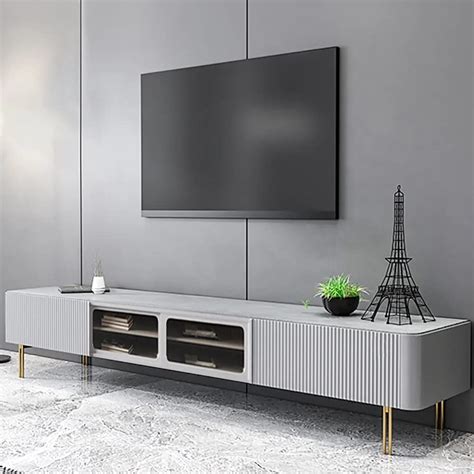 Vandana Interiors Minimalist Gray Tv Stand Stone Top Media Console With