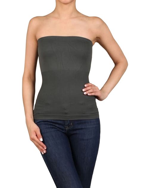 Thelovely Womens Plain Stretch Seamless Strapless Layer Bandeau Tube Top