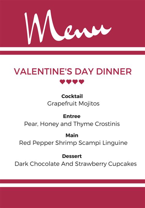 Have a romantic valentines dinner at home with these free printable menu templates. Easy Feasts: A Valentine's Day Menu - Pretty Mayhem