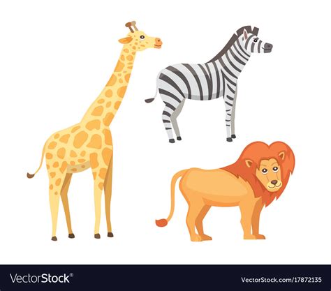 Lion Zebra And Giraffe Cartoon Royalty Free Vector Image