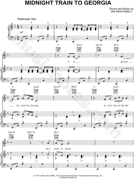 Gladys Knight The Pips Midnight Train To Georgia Sheet Music In F Major Transposable