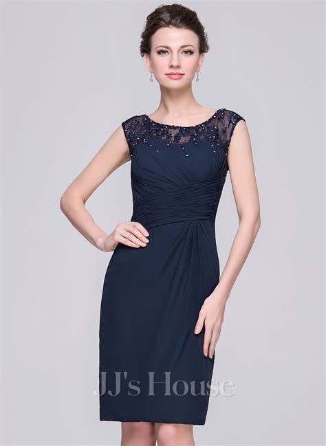 Sheathcolumn Scoop Neck Knee Length Chiffon Mother Of The Bride Dress