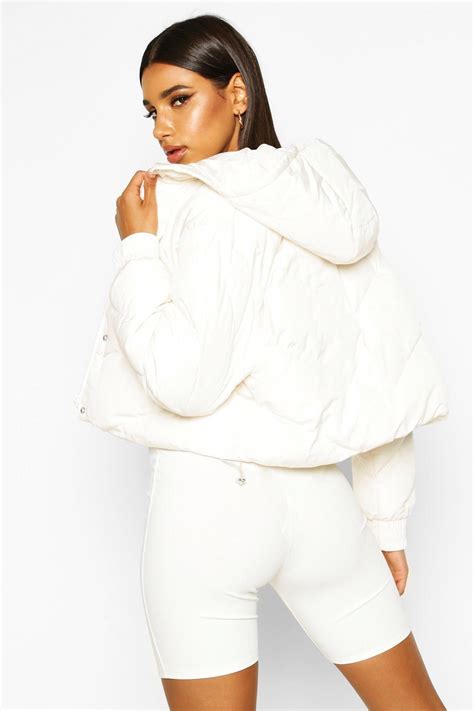 Cropped Panelled Hooded Puffer Boohoo White Puffer Jacket Latest Coats Boohoo