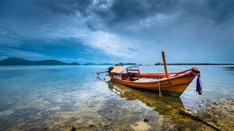 Nature Landscape Water Clouds Reflection Hill Thailand Ship Sea