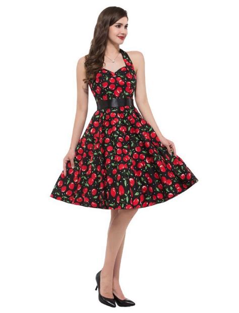 1950s Vintage Retro Rockabilly Halter Swing Cherry Dress Au50 Size Xl Only Cherry Dress