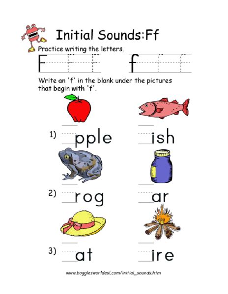 Initial Sounds F Worksheet For Kindergarten 2nd Grade Lesson Planet