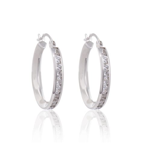 9ct White Gold Round Brilliant Cubic Zirconia Hoop Earrings