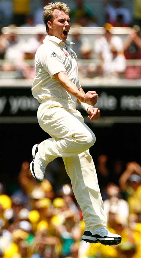 Brett Lee delights in dismissing Andrew Flintoff for a duck