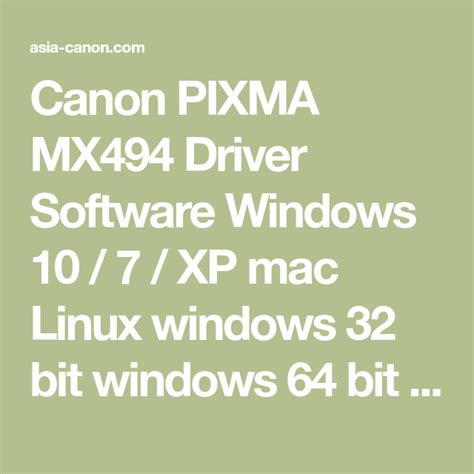 Software zur verbesserung ihrer erfahrung mit unseren produkten. Canon PIXMA MX494 Driver Software Windows 10 / 7 / XP mac Linux windows 32 bit windows 64 bit ...