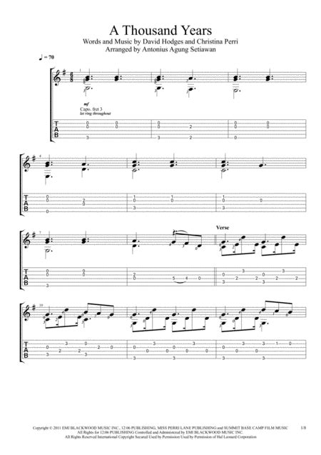 A Thousand Years Sheet Music Christina Perri Guitar Tab
