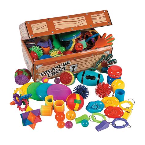 Designed to last the test of time, and finished with your personal inscription, this is a stunning storage box to hideaway treasured toys.colour matched as standard to one of the following six colours: Treasure Chest with Toy Assortment - Oriental Trading