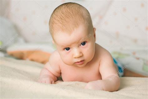 Boy Baby Laying On Tummy Stock Photo By © 126841792