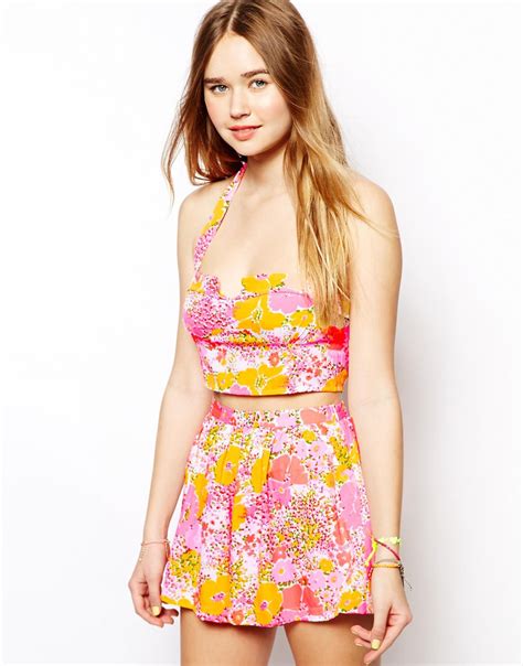 Asos Bright Floral Beach Crop Top Co Ord Lyst