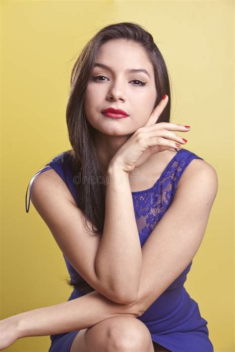 Beautiful Latina Model In A Blue Dress Stock Image Image Of Face