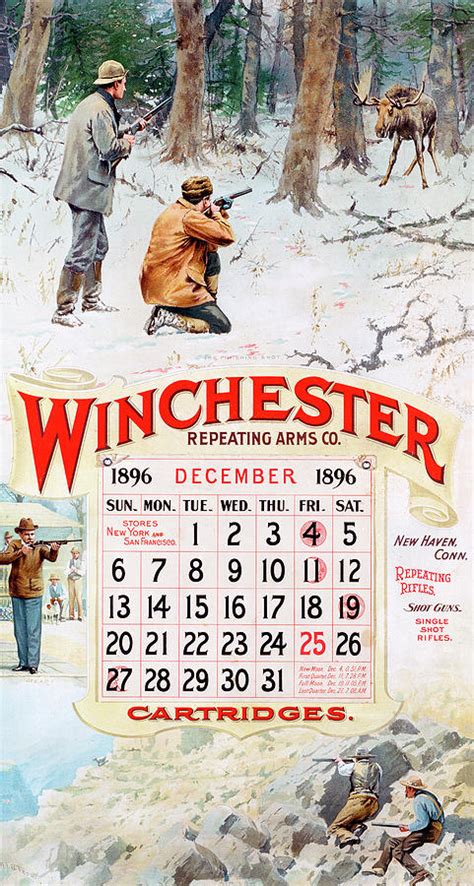 1896 Winchester Repeating Arms And Ammunition Calendar Painting By A B