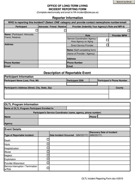 Pa Oltl Incident Reporting Form 2010 2021 Fill And Sign Printable