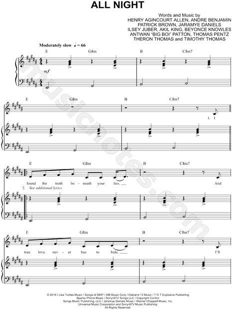 Beyoncé All Night Sheet Music In G Minor Transposable Download And Print Beyonce Music