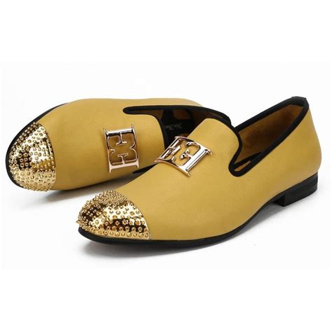Shop for mens dress shoe online at target. Yellow Gold Emblem Spikes Mens Loafers Dapperman Prom Dress Shoes