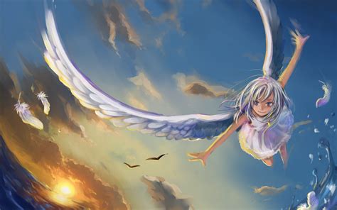 Angel Anime Girl Wings Flight Wallpaper 1920x1200 8879