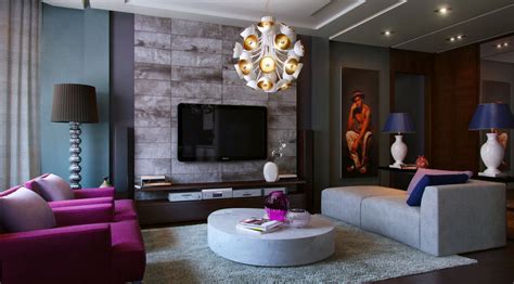 Purple Teal Slate Living Room Interior Design Ideas