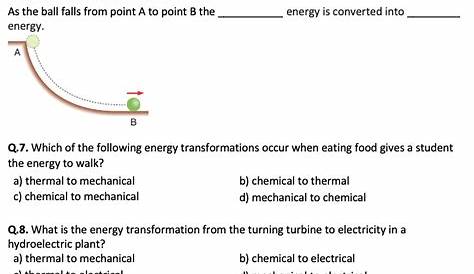 Energy Transformations - Worksheet | Printable and Distance Learning