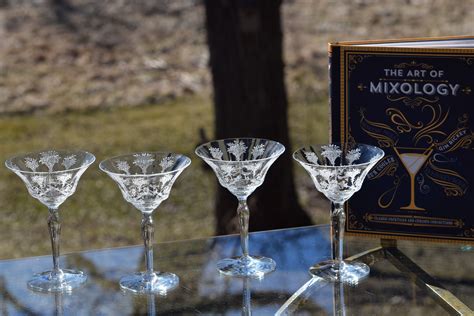 vintage etched cocktail martini glasses set of 4 etsy martini cocktail craft cocktails