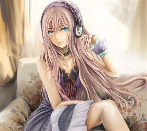 Women Vocaloid Megurine Luka Headphones Girl Anime Anime Girls Fresh