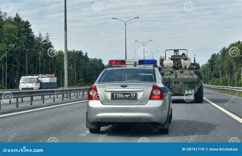 Car Traffic Police And Armored Personnel Carriers Editorial Stock Image