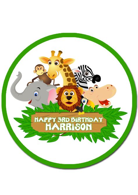 Jungle Animal Safari Round Edible Icing Cake Topper Pre Cut Ei043r