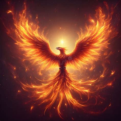 D Rendering Of A Flaming Phoenix Bird In The Sky Stock Illustration