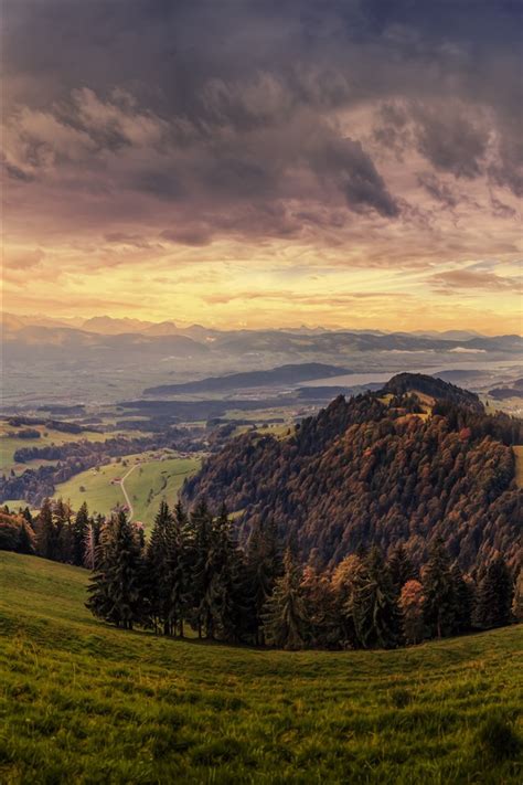Schweiz Berge Hang Gras Bäume Pfad Herbst 3840x2160 Uhd 4k