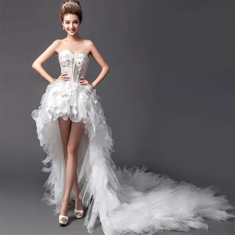 Robe De Mariage 2016 Sexy Strapless Wedding Dress Short Front Long Back