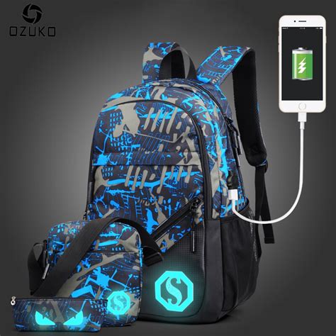Ergonomic solar charger backpack (7w), hydration pack backpack (2l bladder bag), with removable solar panel charging for iphone 6 plus 5s buy solar hydration backpack 7 watts solar phone charger with 2 liters bladder: OZUKO Fashion Men's Backpack Luminous Students School Bags ...