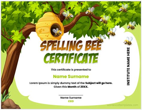 Spelling Bee Certificate Templates For Word Download